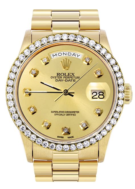 rolex gold day date president|18k presidential rolex diamond bezel.